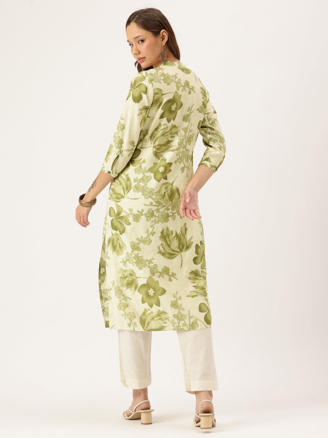 White Floral Printed Kurta