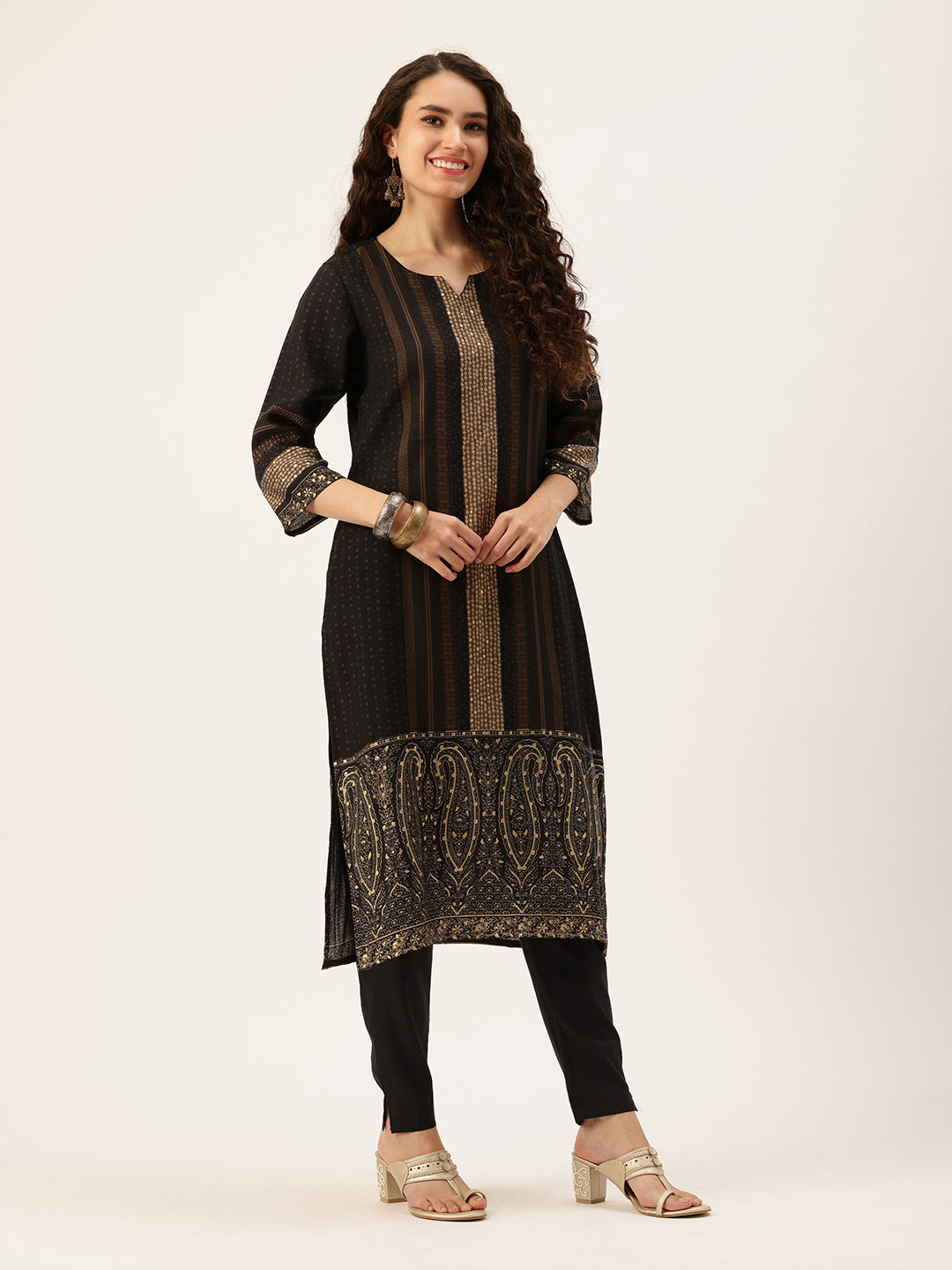 Black Ethnic Motifs Printed Regular Kurta with Trousers & With Dupatta