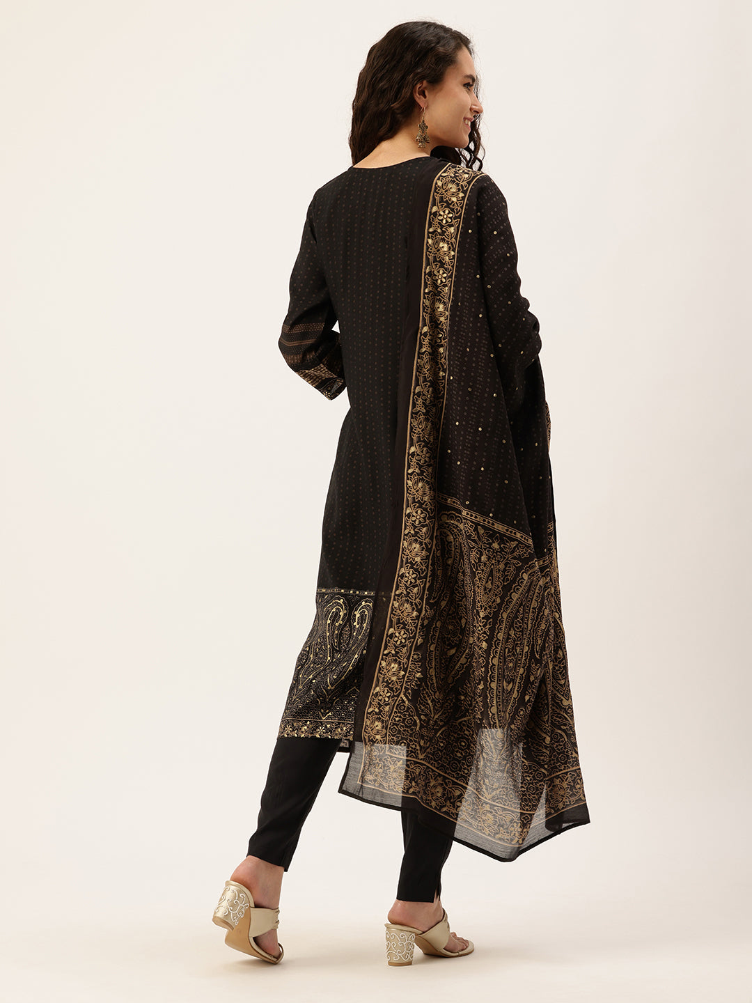 Black Ethnic Motifs Printed Regular Kurta with Trousers & With Dupatta