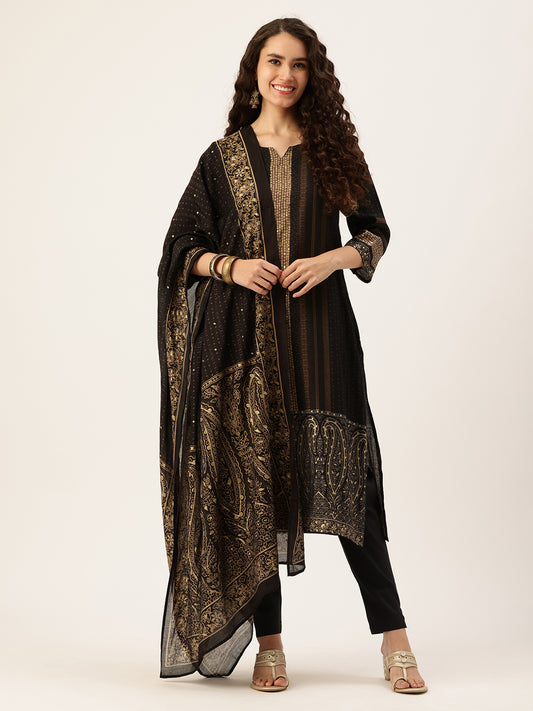 Black Ethnic Motifs Printed Regular Kurta with Trousers & With Dupatta