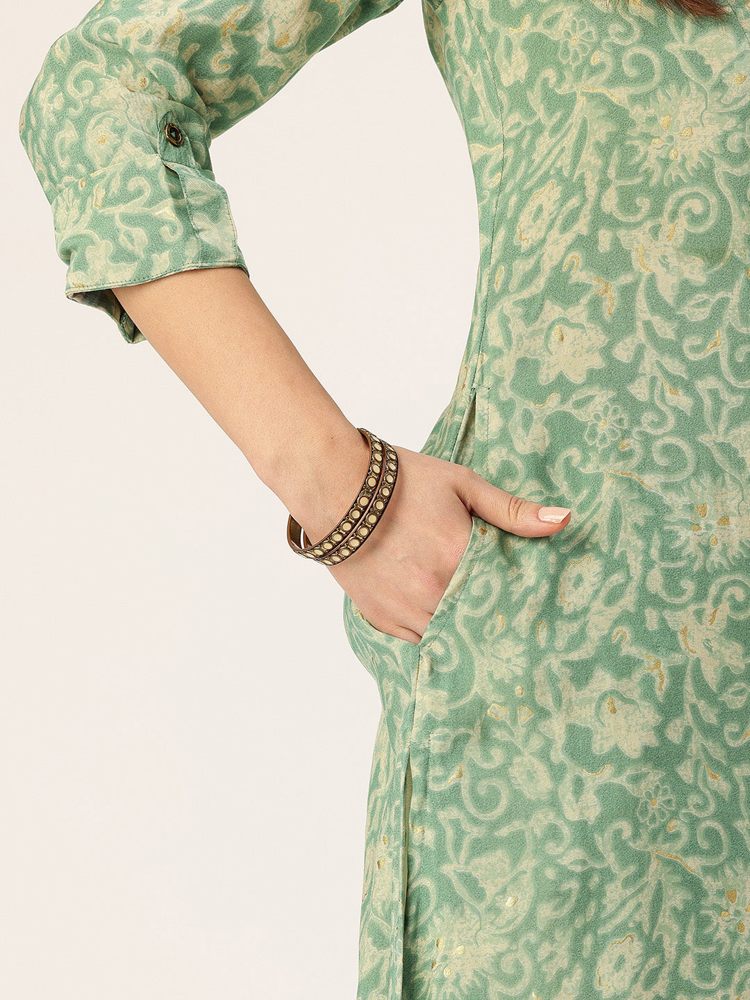Teal Blue Floral Printed Kurta