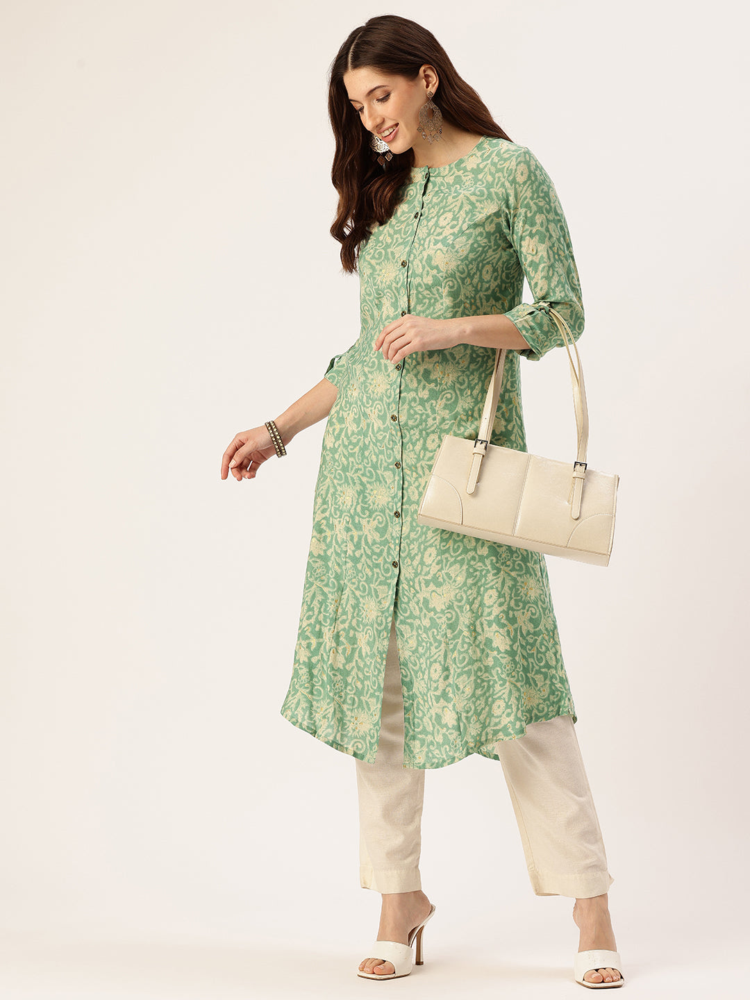 Teal Blue Floral Printed Kurta