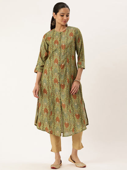 Green Floral Printed Kurta