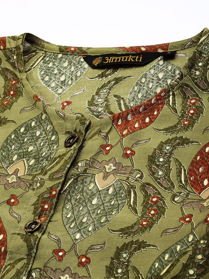 Green Floral Printed Kurta