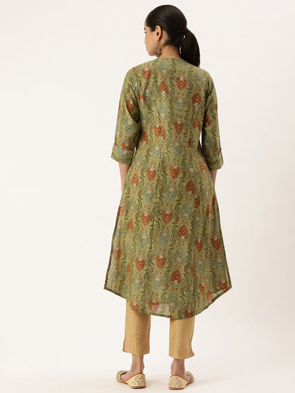 Green Floral Printed Kurta