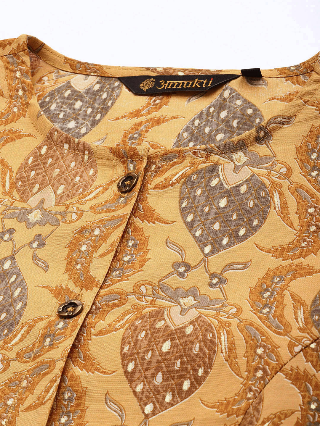 Yellow Floral Printed Roll-Up Sleeves A-Line Kurta