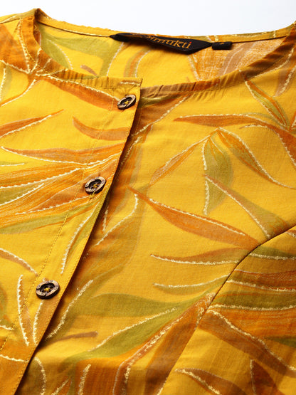 Yellow Floral Printed Regular Kurta with Trousers & With Dupatta