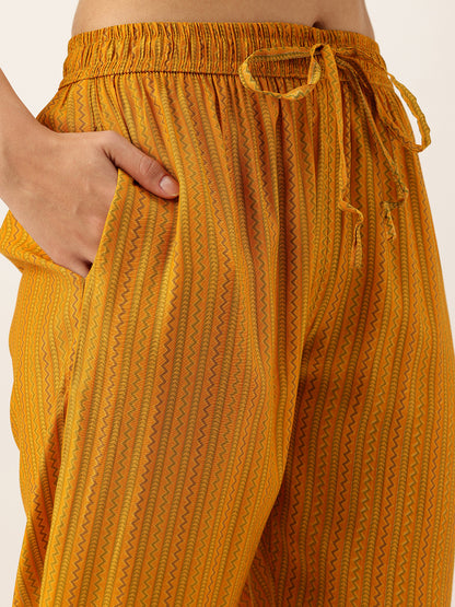 Yellow Floral Printed Regular Kurta with Trousers & With Dupatta