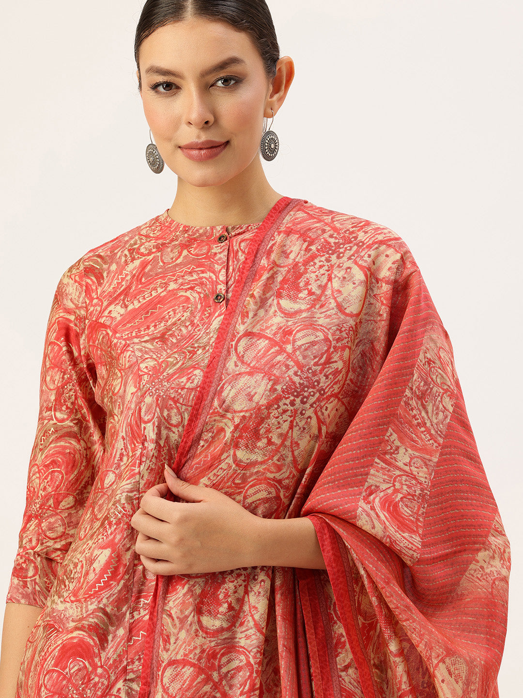 Pink Floral Printed Kurta with Trousers & With Dupatta, Kurta Dupatta Set, Pink Color Printed Kurta Dupatta Set, Pink Kurta Set, Festive Kurta Set, Traditional Wear