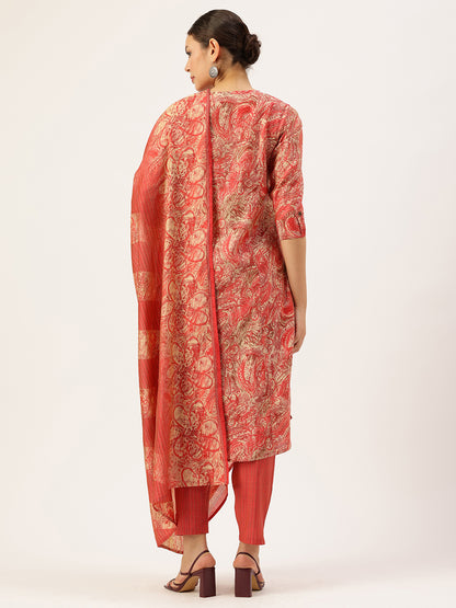 Pink Floral Printed Kurta with Trousers & With Dupatta, Kurta Dupatta Set, Pink Color Printed Kurta Dupatta Set, Pink Kurta Set, Festive Kurta Set, Traditional Wear
