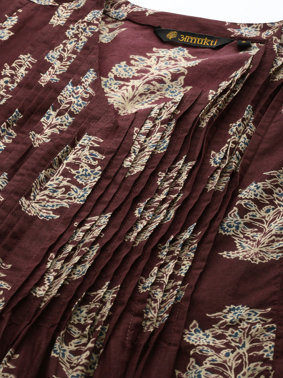 Maroon Pure Cotton Floral Printed A-Line Kurta
