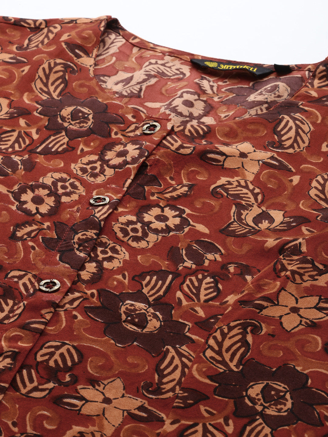 Orange Floral Printed A-Line Kurta