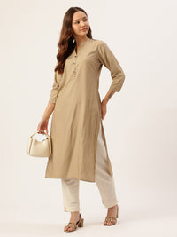 Almond Solid Mandarin Collar Straight Kurta