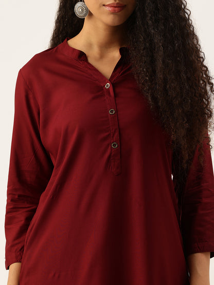 Red Solid Mandarin Collar Straight Kurta, Straight Kurta, Solid Kurta, Plain Kurta, Red Kurta, Straight Kurta, Casual Wear Kurta