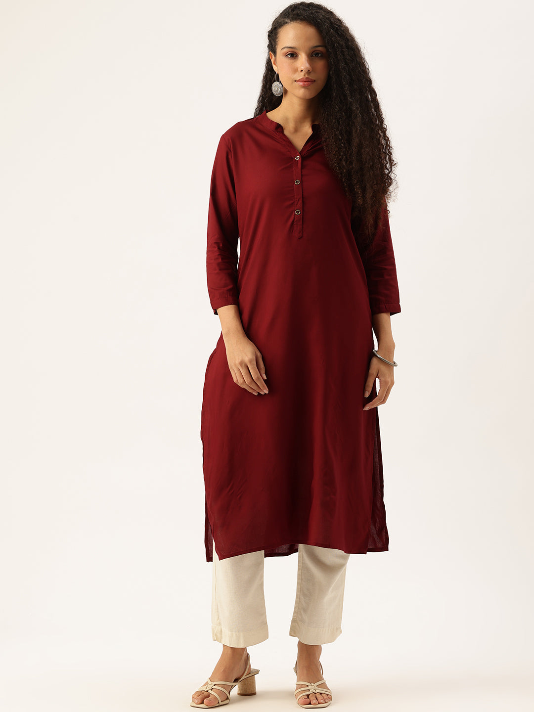 Red Solid Mandarin Collar Straight Kurta, Straight Kurta, Solid Kurta, Plain Kurta, Red Kurta, Straight Kurta, Casual Wear Kurta