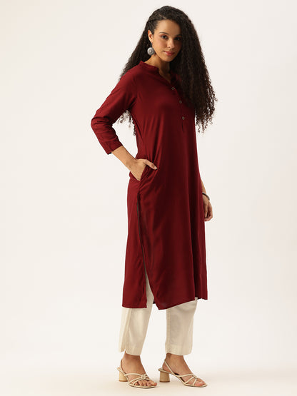 Red Solid Mandarin Collar Straight Kurta, Straight Kurta, Solid Kurta, Plain Kurta, Red Kurta, Straight Kurta, Casual Wear Kurta