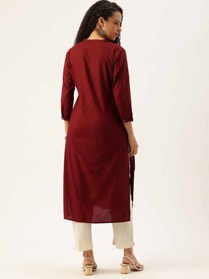 Red Solid Mandarin Collar Straight Kurta, Straight Kurta, Solid Kurta, Plain Kurta, Red Kurta, Straight Kurta, Casual Wear Kurta