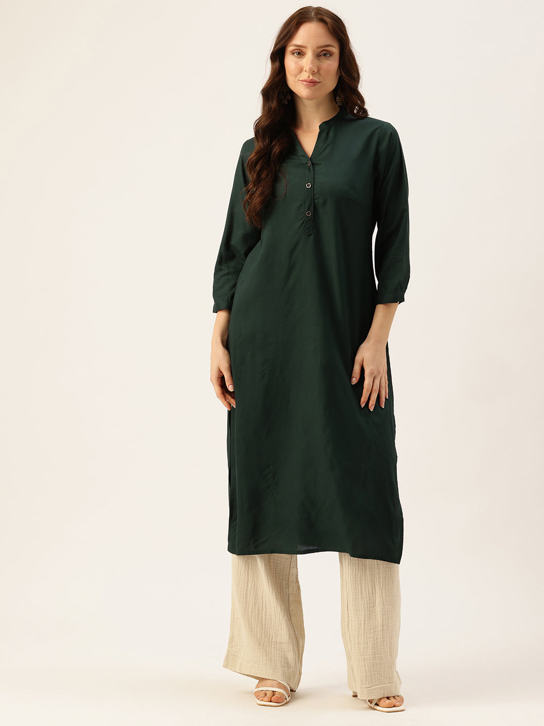 Green Solid Mandarin Collar Straight Kurta, Green Solid Mandarin Collar Straight Kurta, Solid Kurta, Plain Kurta, Green Kurta, Straight Kurta, Casual Wear Kurta