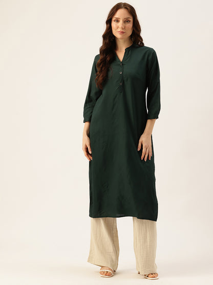 Green Solid Mandarin Collar Straight Kurta, Green Solid Mandarin Collar Straight Kurta, Solid Kurta, Plain Kurta, Green Kurta, Straight Kurta, Casual Wear Kurta