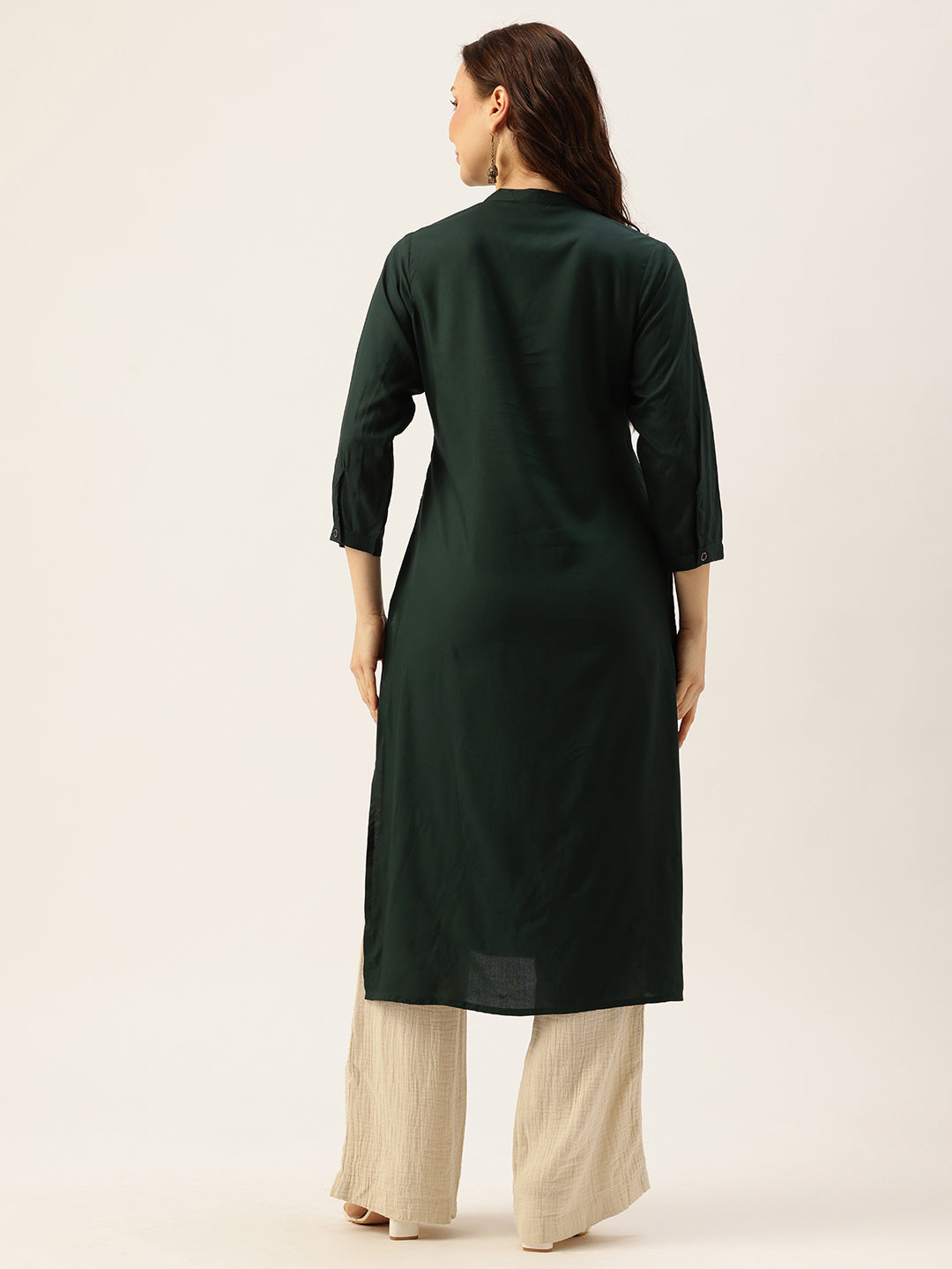 Green Solid Mandarin Collar Straight Kurta, Green Solid Mandarin Collar Straight Kurta, Solid Kurta, Plain Kurta, Green Kurta, Straight Kurta, Casual Wear Kurta