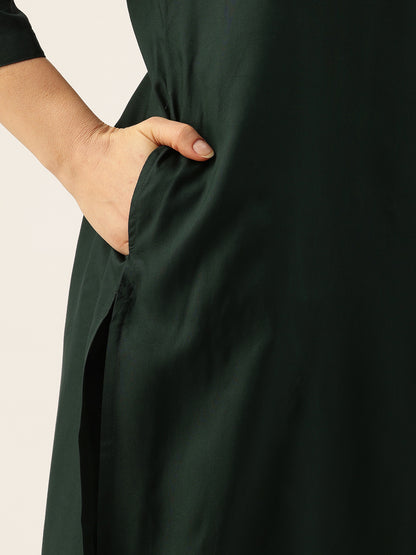 Green Solid Mandarin Collar Straight Kurta, Green Solid Mandarin Collar Straight Kurta, Solid Kurta, Plain Kurta, Green Kurta, Straight Kurta, Casual Wear Kurta