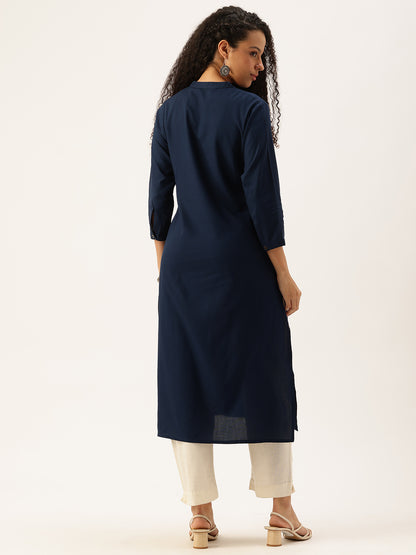 Cadet Blue Solid Mandarin Collar Straight Kurta, Solid Kurta, Plain Kurta, Blue Kurta, Straight Kurta, Casual Wear Kurta