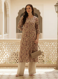 Beige Floral Printed A-Line Kurta, Floral printed Kurta, Beige Color Kurta, A-Line Kurta, Office Wear Kurta, Printed Kurta