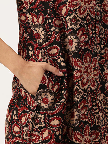 Black Floral Printed Straight Kurta