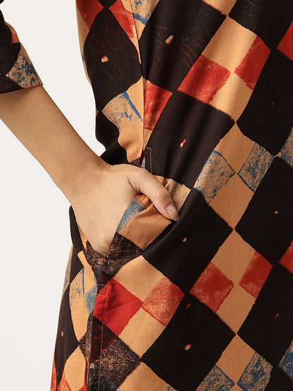 Black Printed Straight Kurta