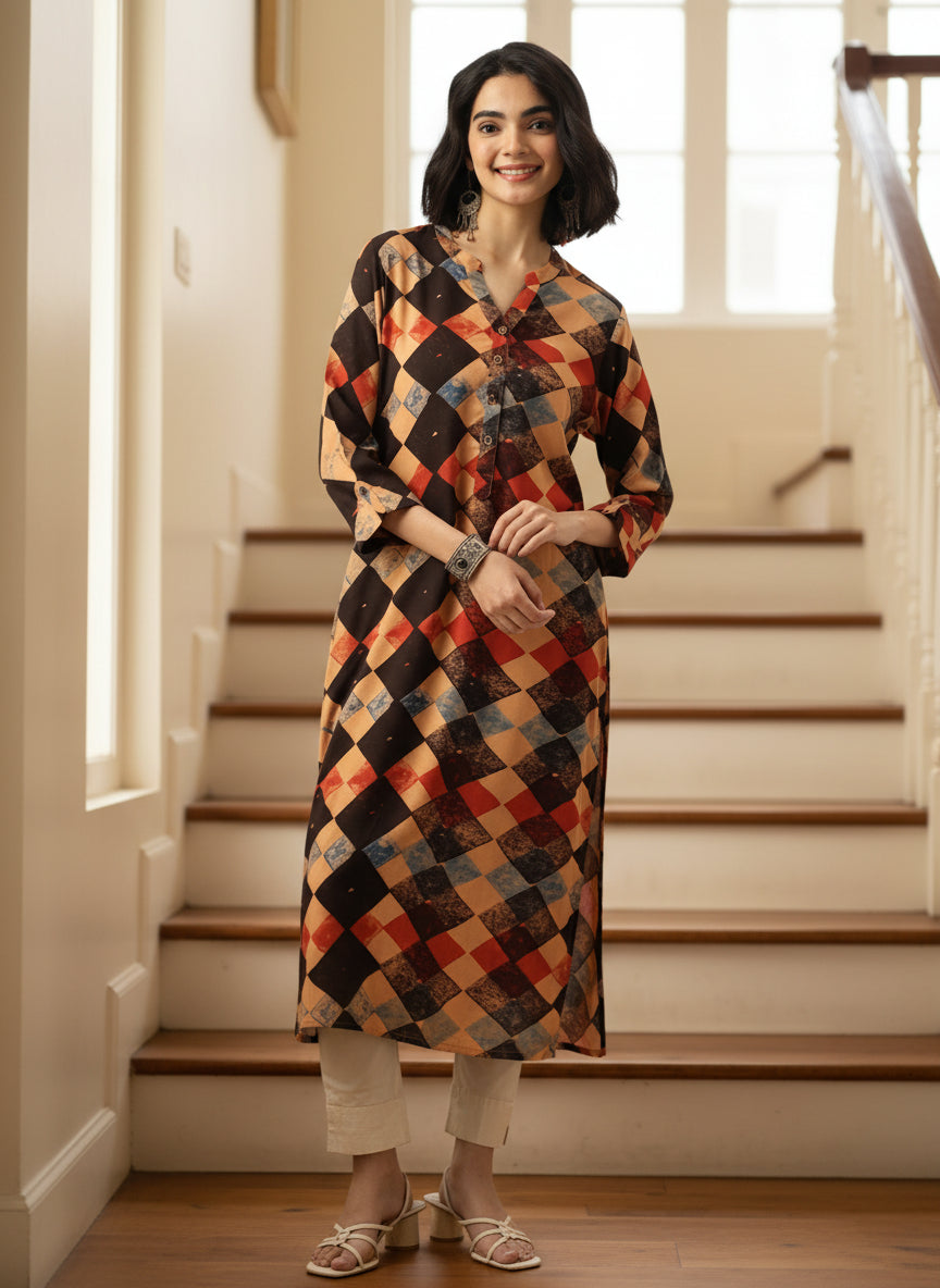 Black Printed Straight Kurta