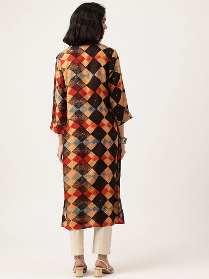 Black Printed Straight Kurta