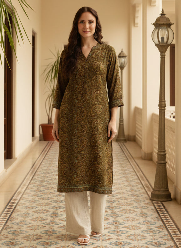 Green Paisley Printed straight Kurta, Green straight Kurta, Printed Kurta, Straight Kurta, Green Kurta, Ethnic Wear Kurta