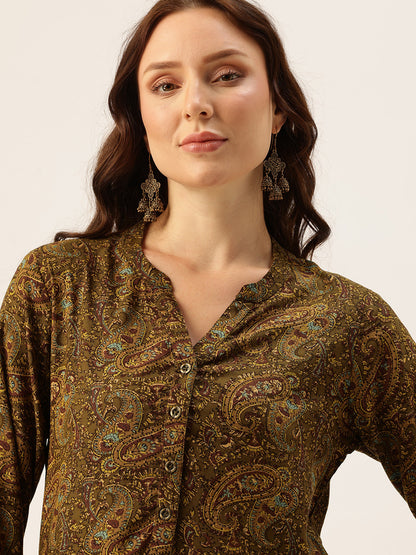 Green Paisley Printed straight Kurta, Green straight Kurta, Printed Kurta, Straight Kurta, Green Kurta, Ethnic Wear Kurta