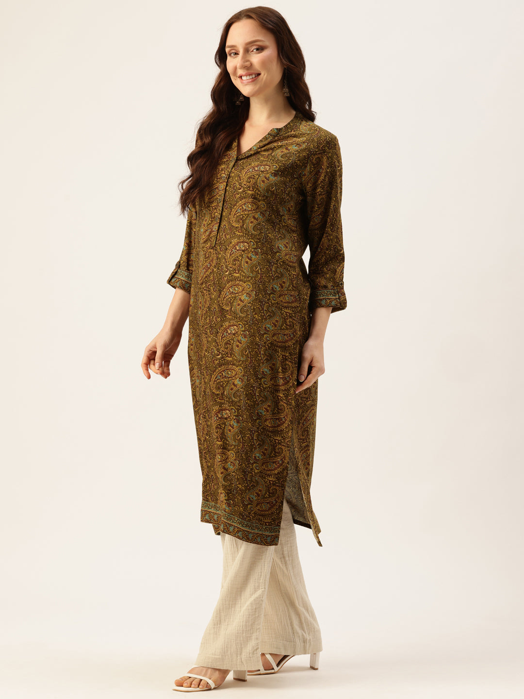 Green Paisley Printed straight Kurta, Green straight Kurta, Printed Kurta, Straight Kurta, Green Kurta, Ethnic Wear Kurta