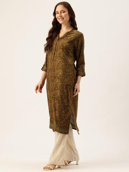Green Paisley Printed straight Kurta, Green straight Kurta, Printed Kurta, Straight Kurta, Green Kurta, Ethnic Wear Kurta