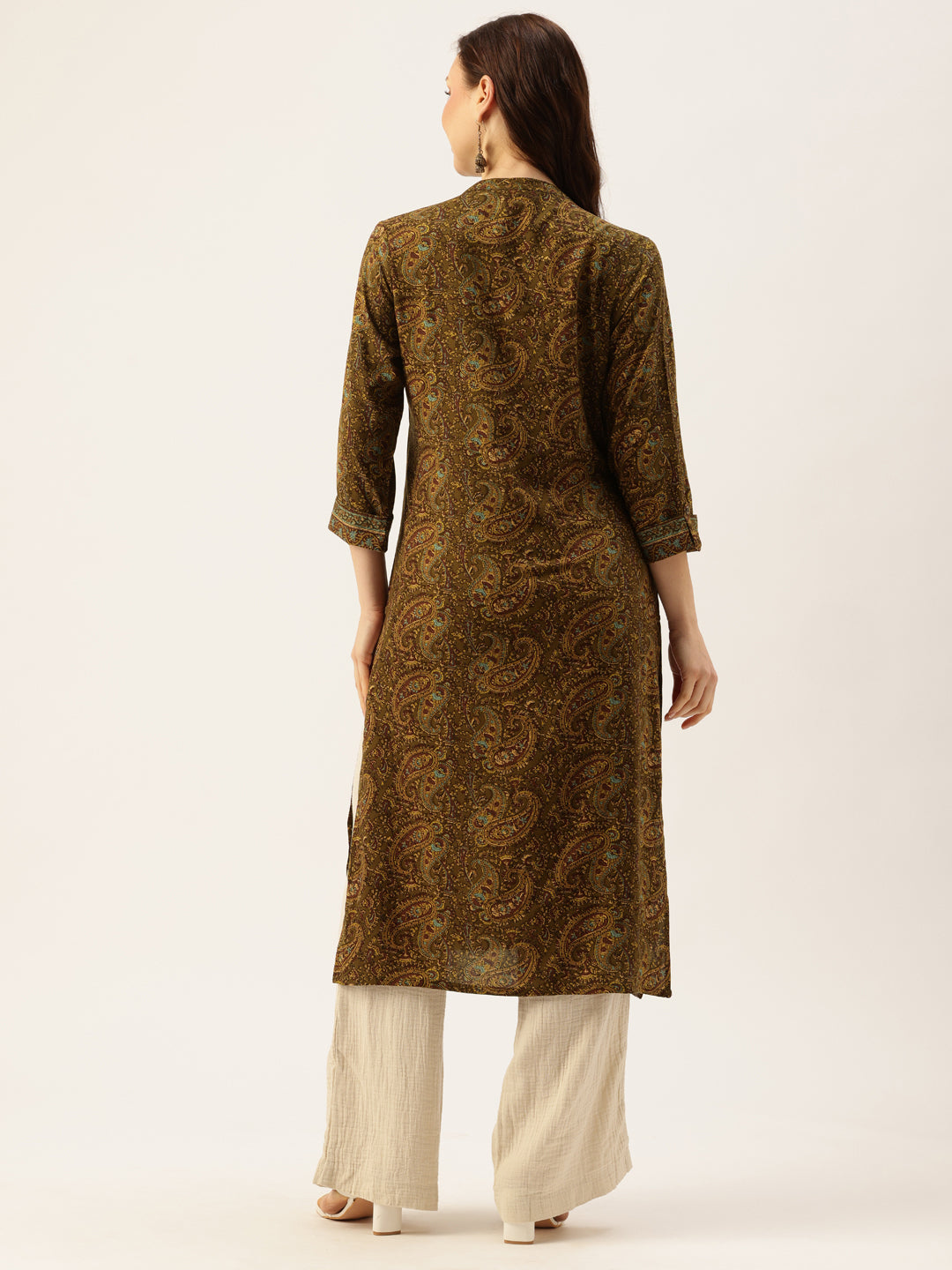 Green Paisley Printed straight Kurta, Green straight Kurta, Printed Kurta, Straight Kurta, Green Kurta, Ethnic Wear Kurta