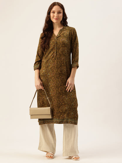 Green Paisley Printed straight Kurta, Green straight Kurta, Printed Kurta, Straight Kurta, Green Kurta, Ethnic Wear Kurta