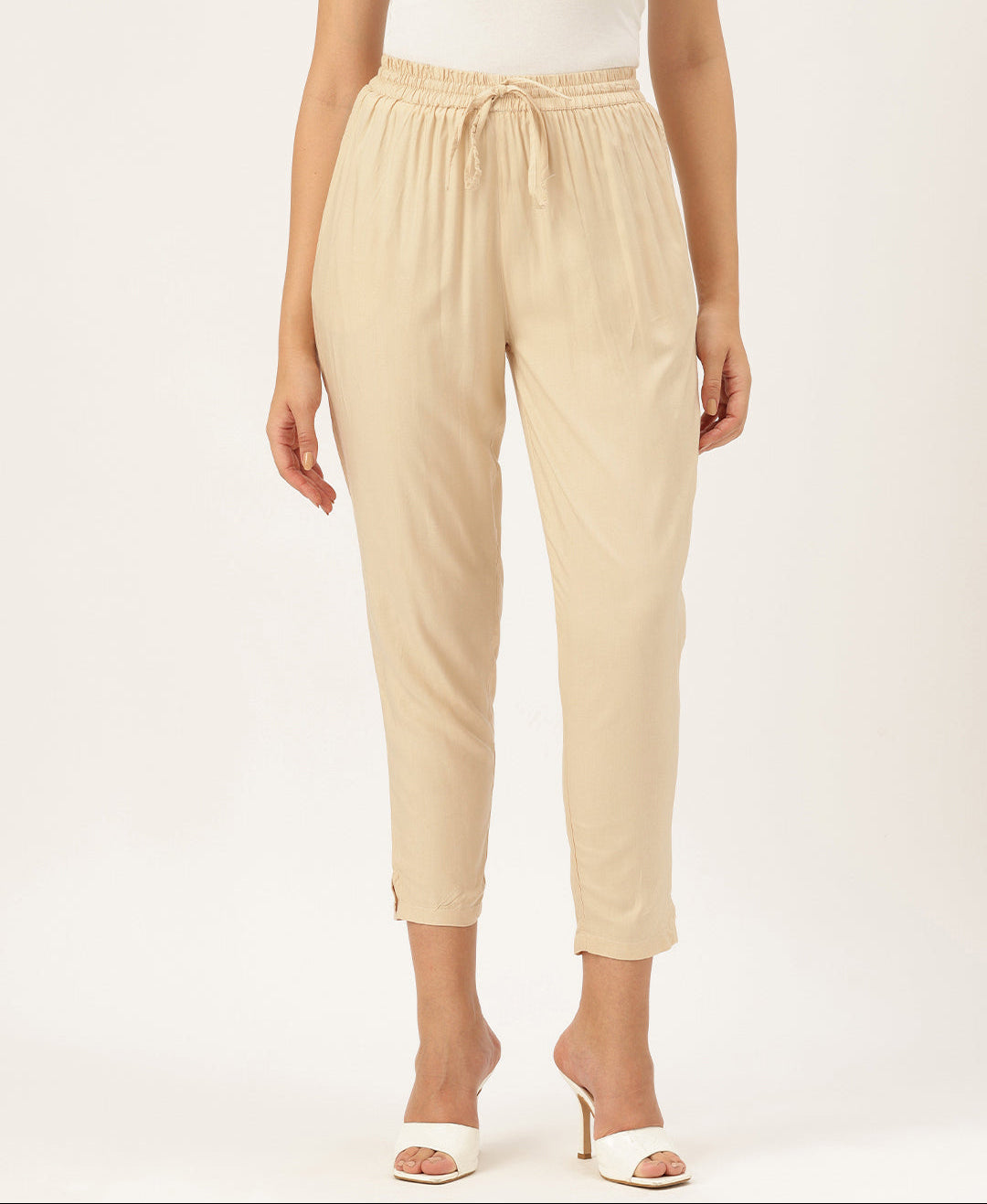 Beige Solid Pencil Pant, Solid Pant, Pencil Pant, Pain Pant