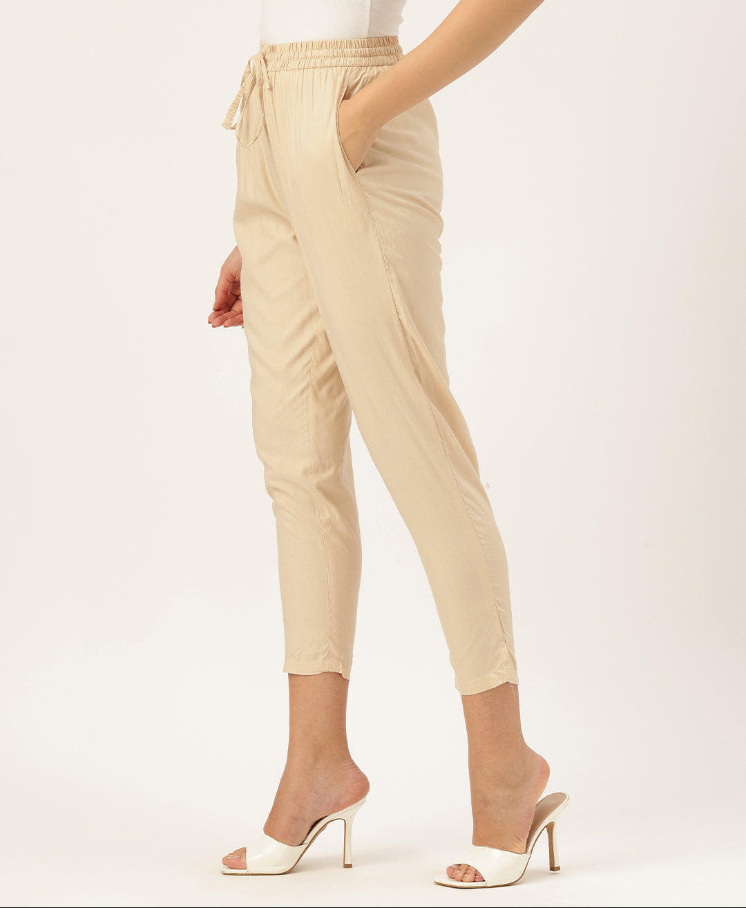 Beige Solid Pencil Pant, Solid Pant, Pencil Pant, Pain Pant