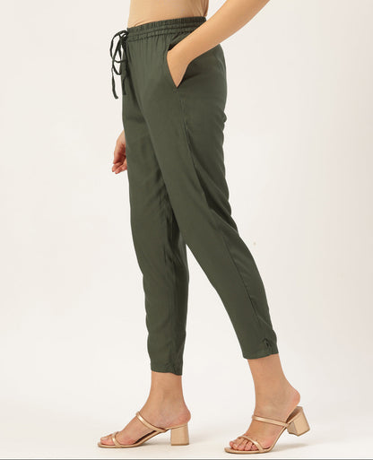 Olive Solid Pencil Pant, Solid Pant, Pencil Pant, Pencil pant, Formal wear pant, Everyday wear pant