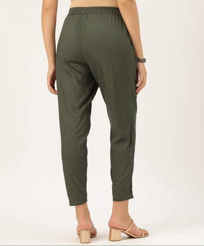 Olive Solid Pencil Pant, Solid Pant, Pencil Pant, Pencil pant, Formal wear pant, Everyday wear pant