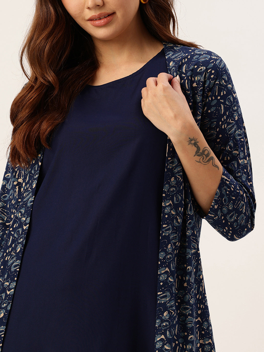 Blue Round Neck Midi Dress With Shrug, dress with shrug, midi dress, round neck dress, blue dress