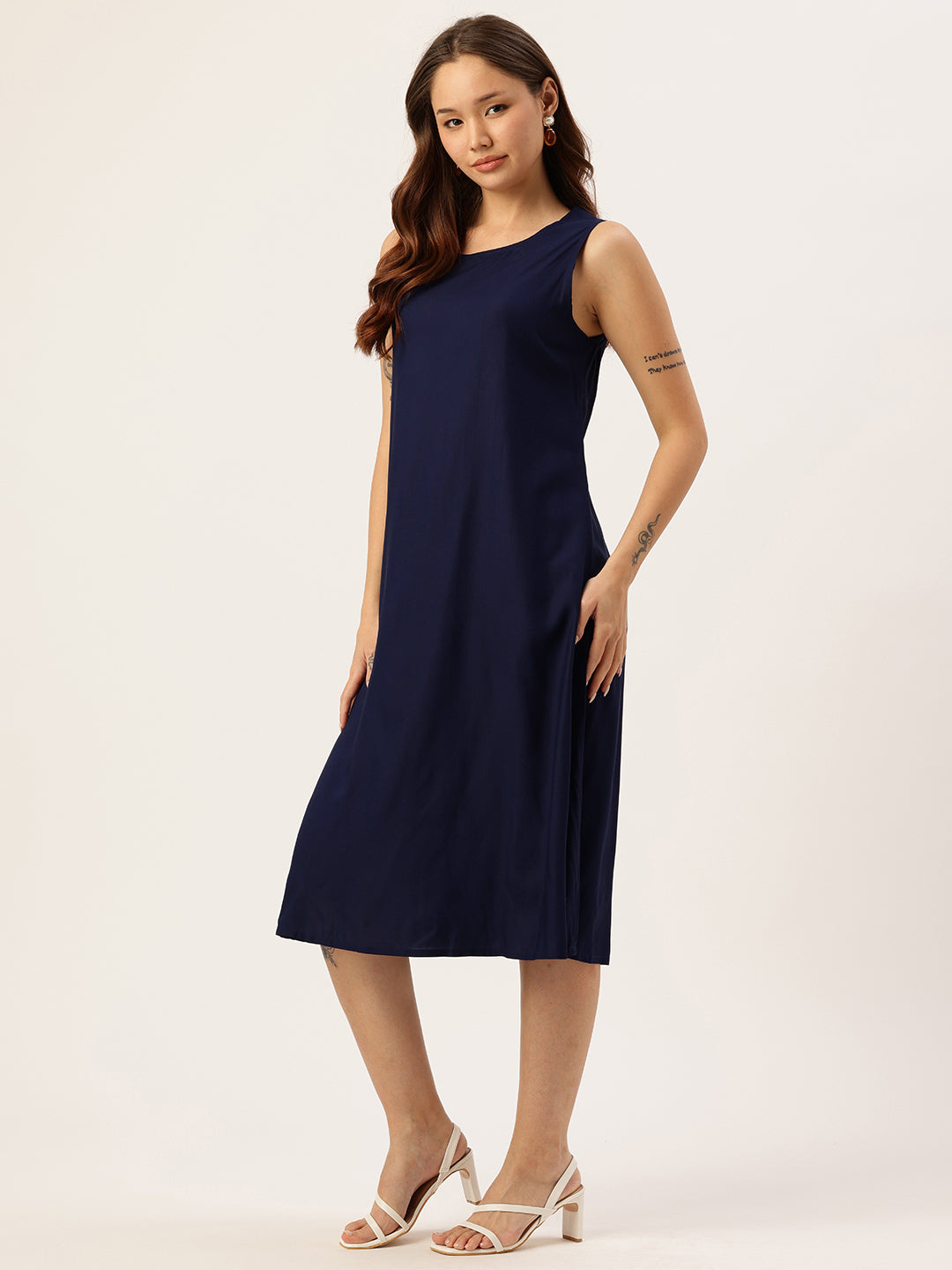 Blue Round Neck Midi Dress With Shrug, dress with shrug, midi dress, round neck dress, blue dress