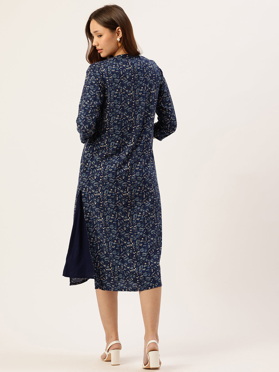 Blue Round Neck Midi Dress With Shrug, dress with shrug, midi dress, round neck dress, blue dress