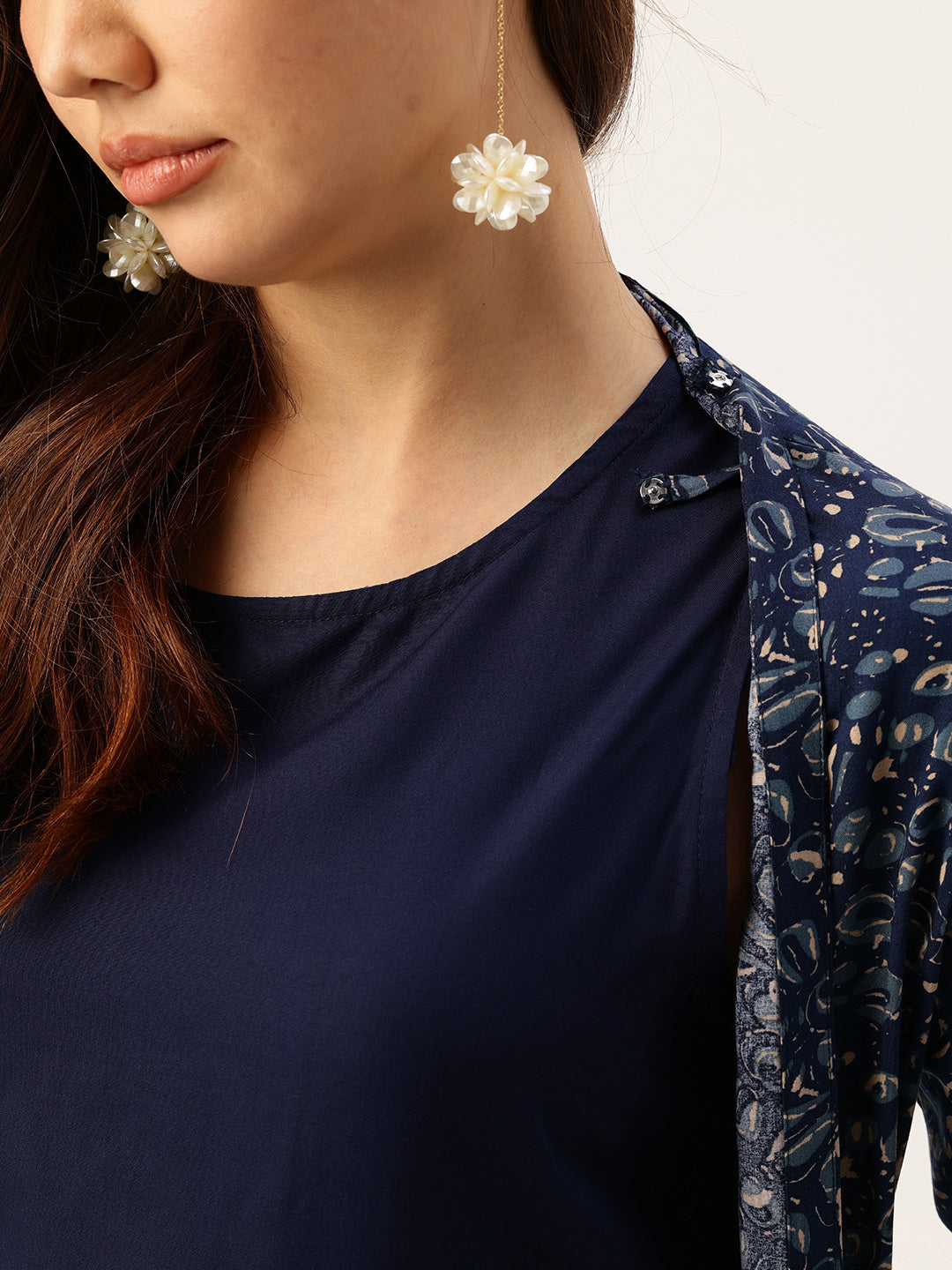 Blue Round Neck Midi Dress With Shrug, dress with shrug, midi dress, round neck dress, blue dress