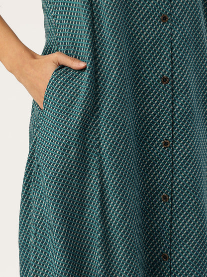 Green Geometric Printed Kurta