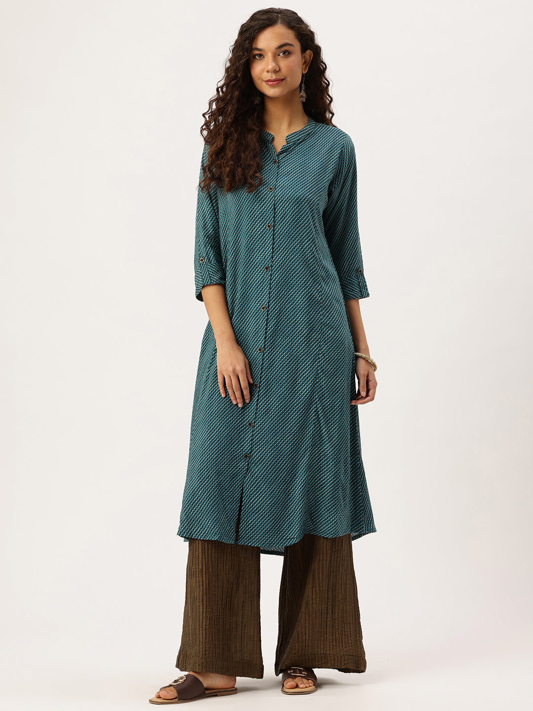 Green Geometric Printed Kurta