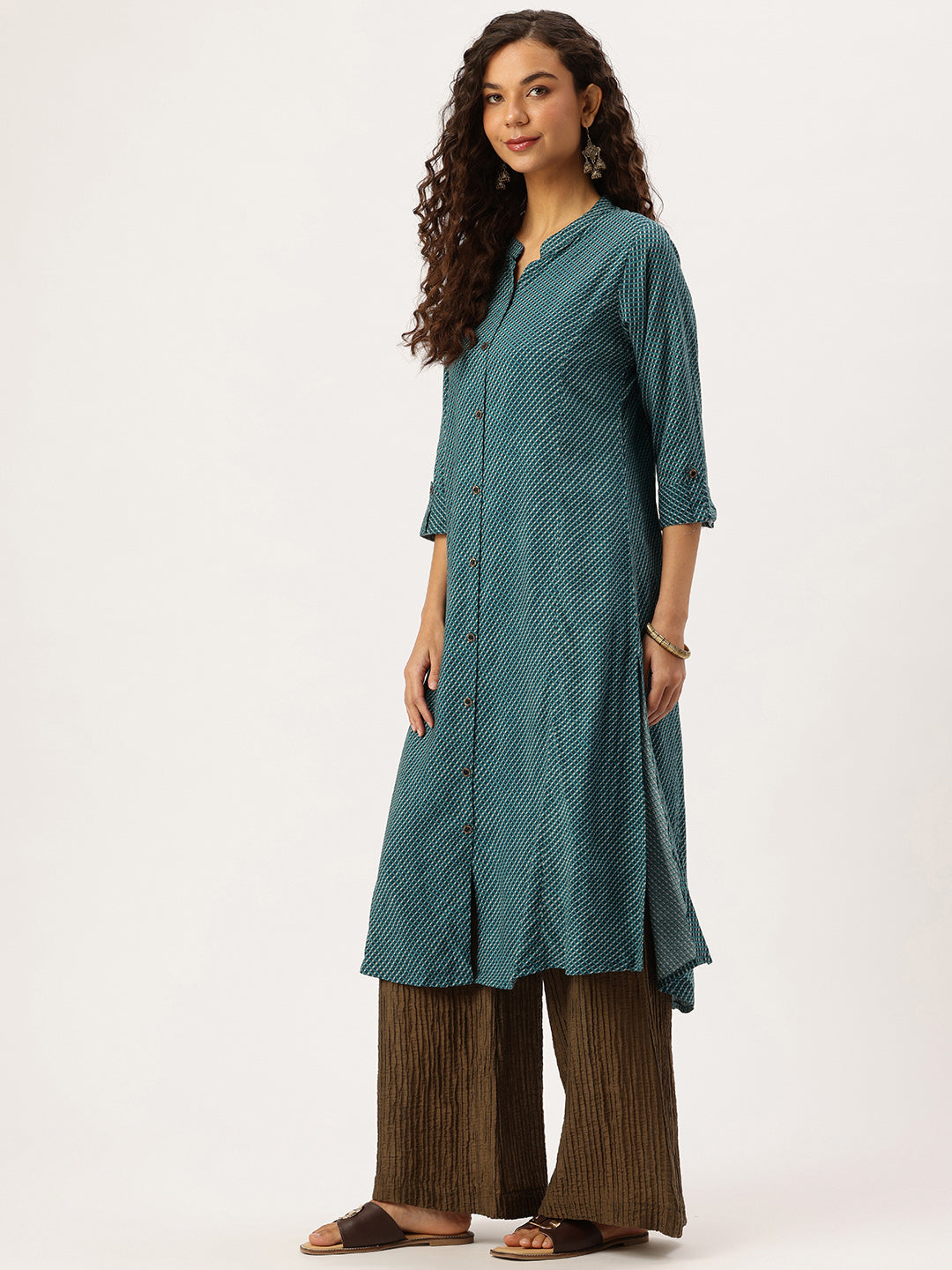 Green Geometric Printed Kurta