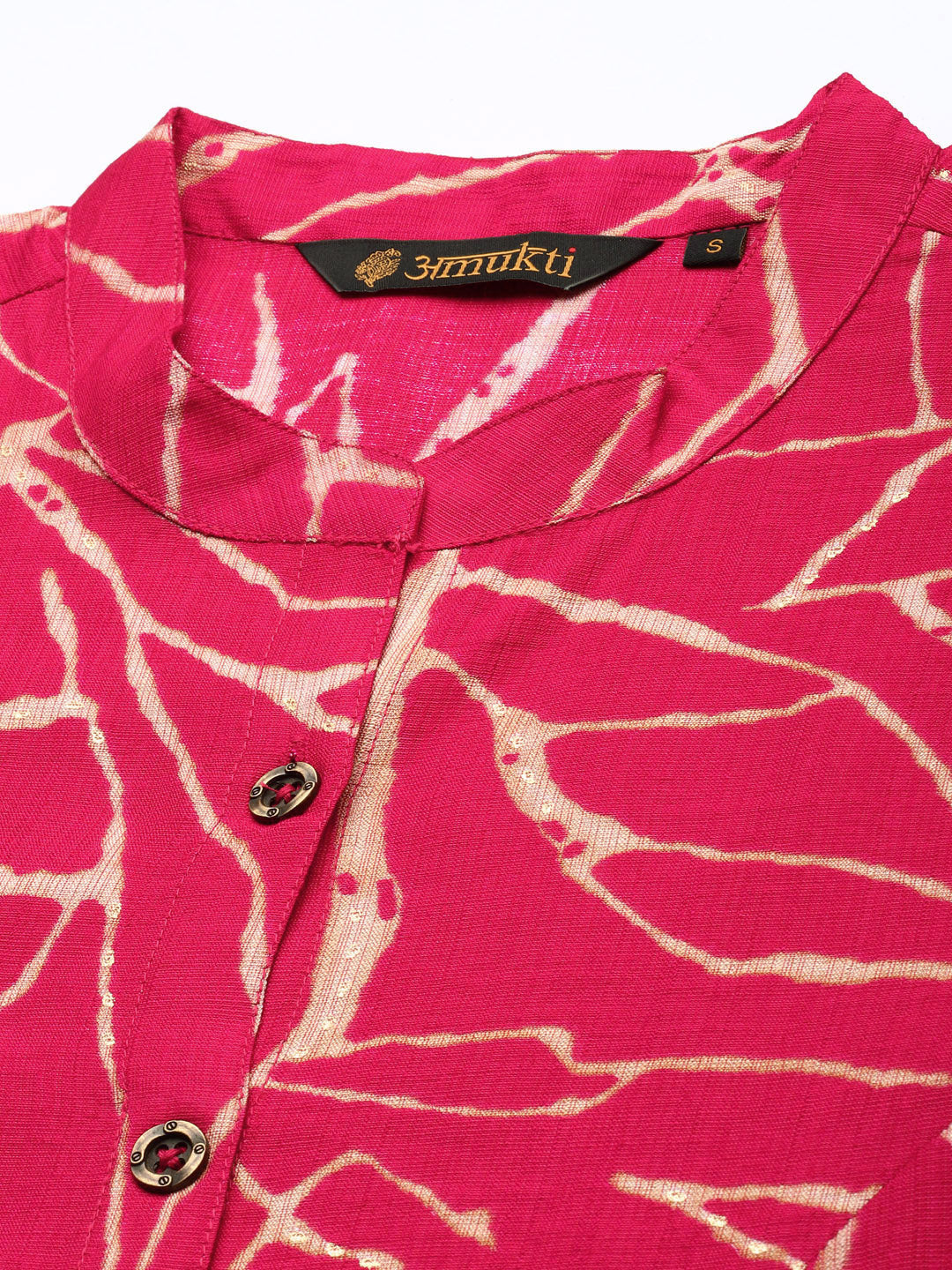 Pink Abstract Printed Mandarin Collar A-Line Kurta
