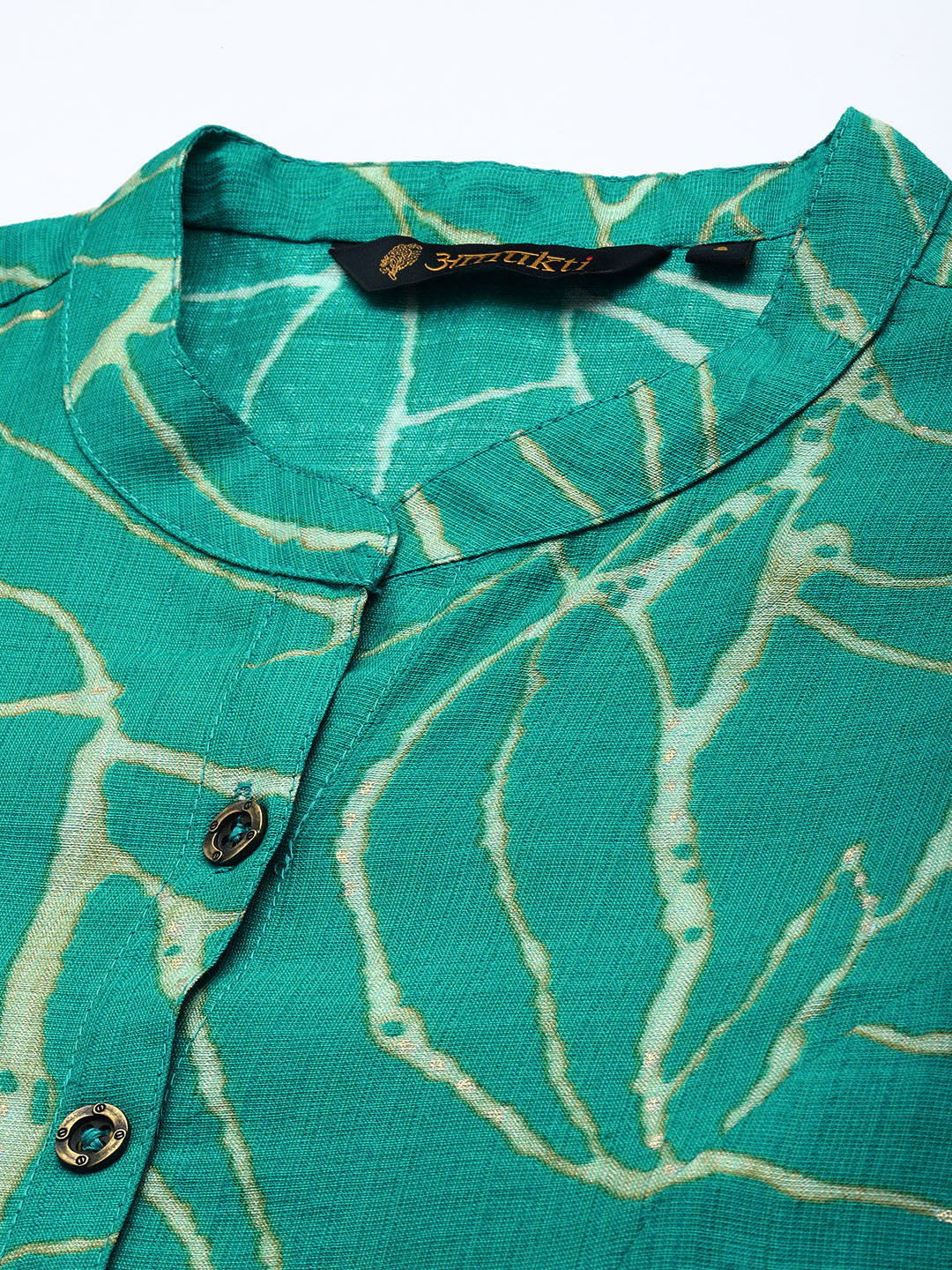 Teal Blue Abstract Printed A-Line Kurta